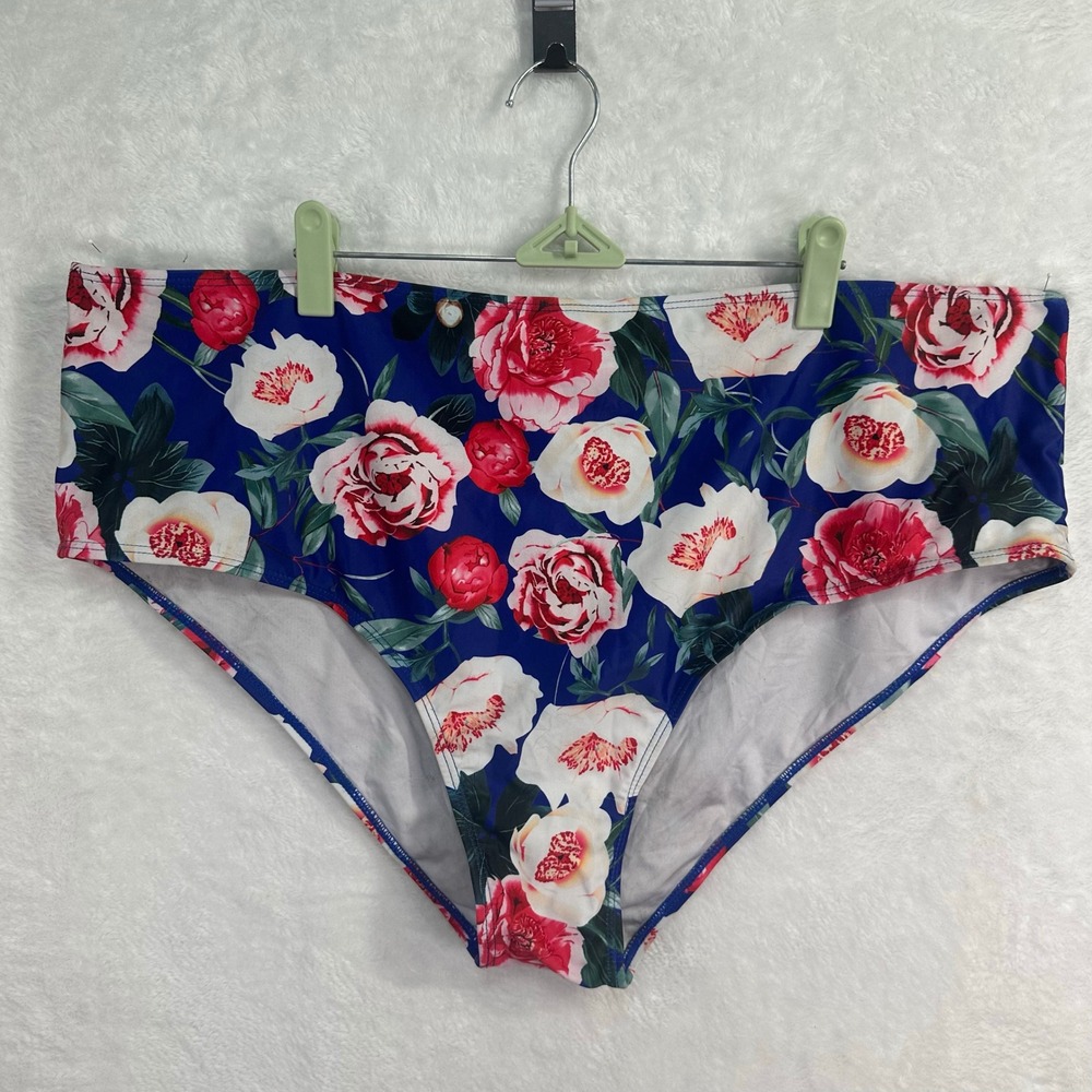 Tankini Swimsuit Women 4XL Blue Floral Two Piece Adjustable Straps Peplum Top - Picture 3 of 10